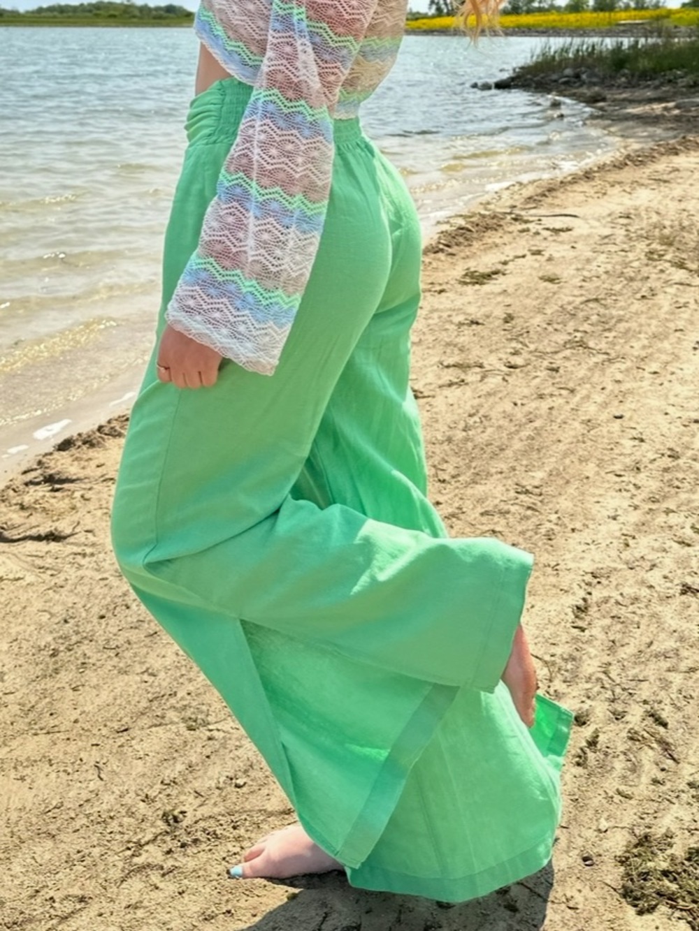 Green Wide-Leg Pants